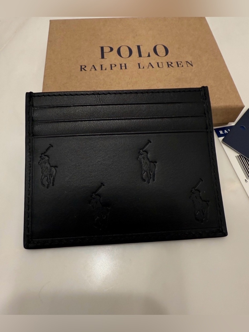 NEW Polo Ralph Lauren ALL OVER PONY Leather Slim Card Case Wallet - BLACK - Picture 4 of 5